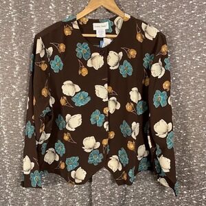 Graver Studio Brown Floral Button Up Shirt Long Sleeve Preppy NWT Women's 2X